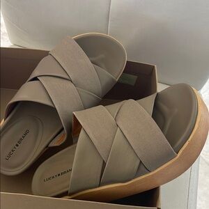 Lucky Brand Tan Sandals with Crisscross Straps